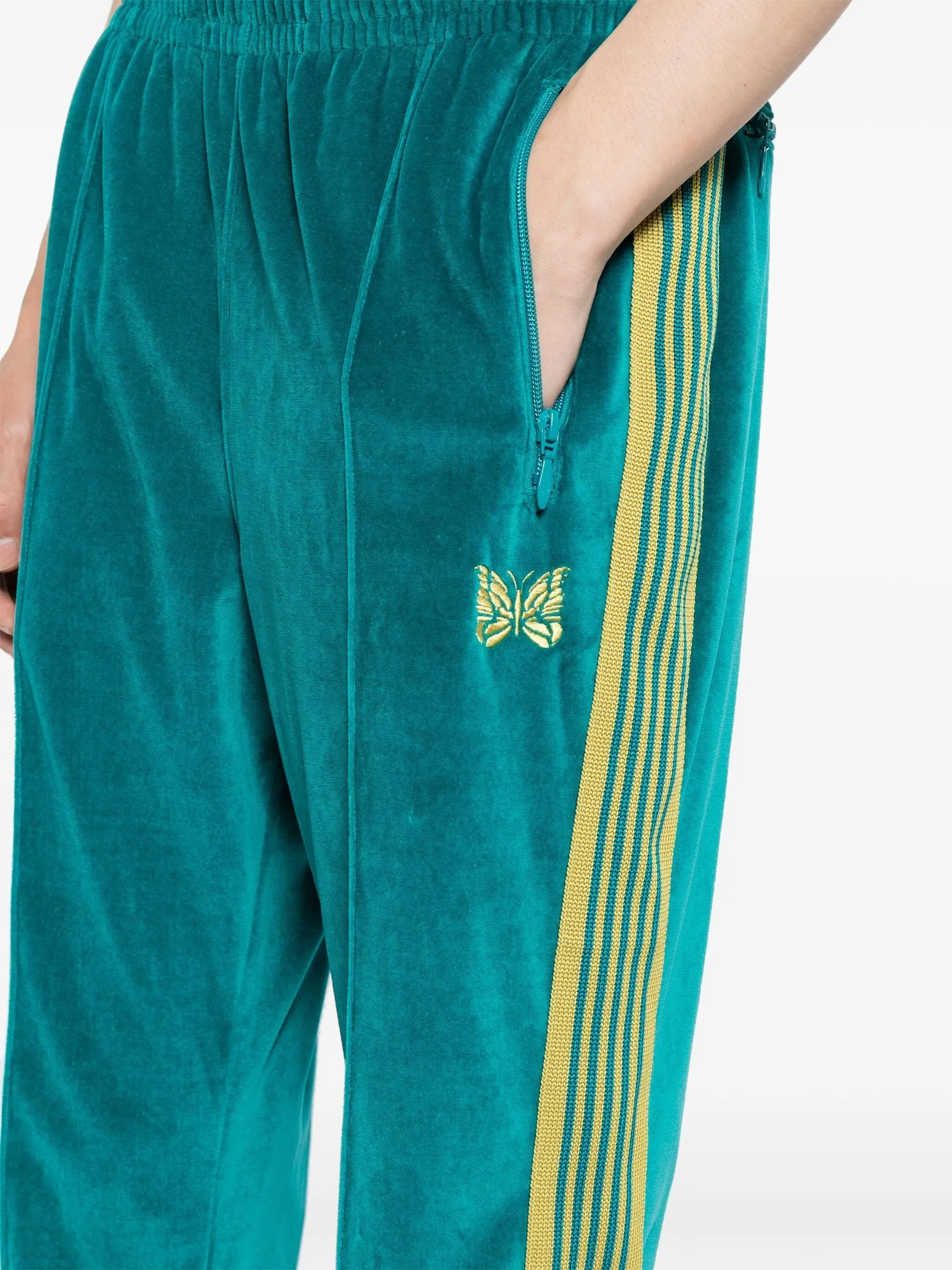 C/PE VELOUR STRIPE-DETAIL TRACK PANTS
