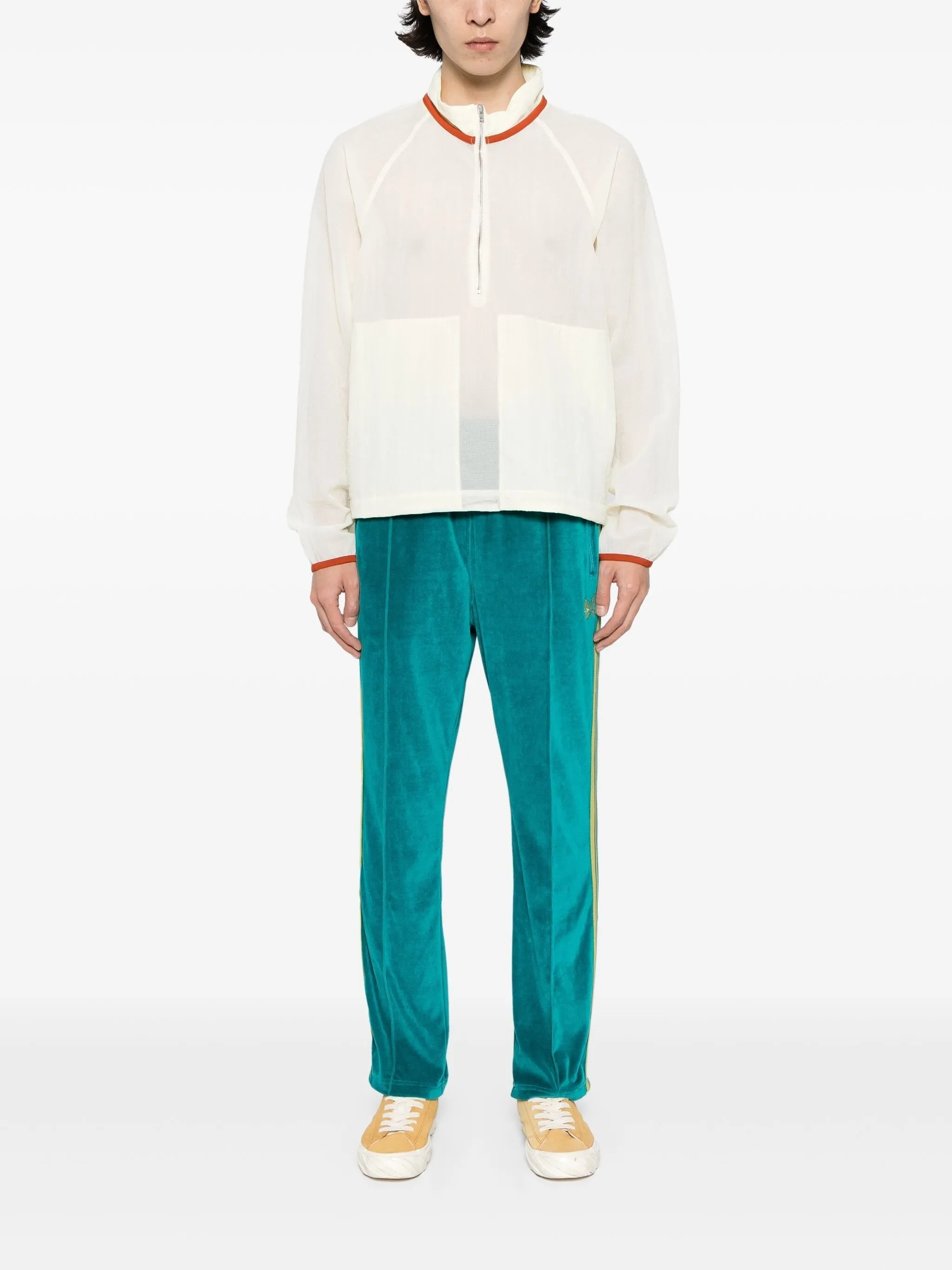 C/PE VELOUR STRIPE-DETAIL TRACK PANTS