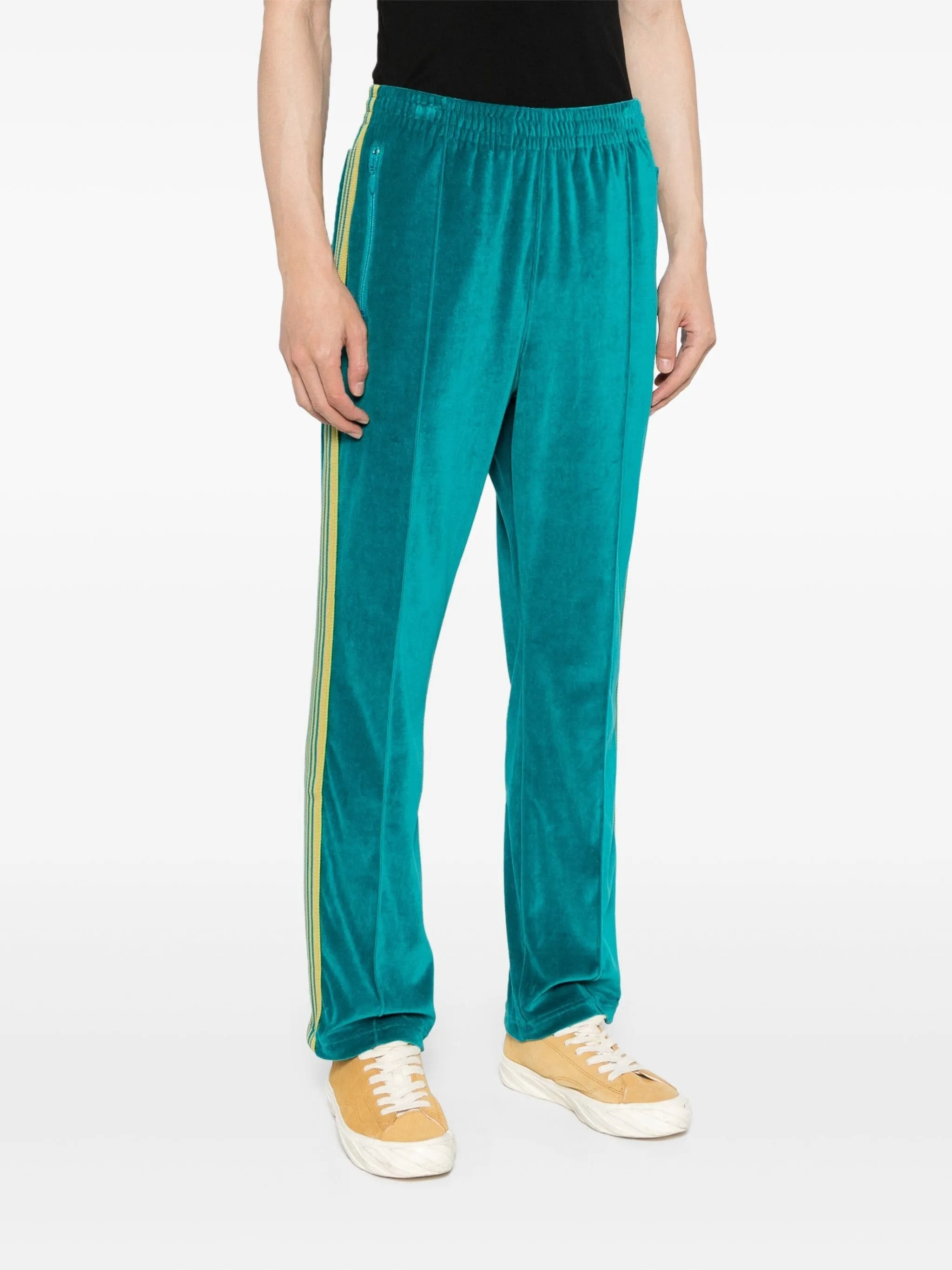 C/PE VELOUR STRIPE-DETAIL TRACK PANTS