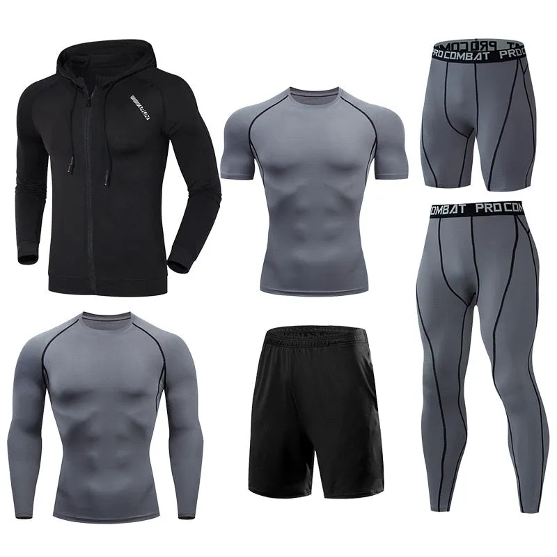 Men Running Jogging Training Clothes Sets Football Basketball Cycling Fitness Sport Wear Kits Teenager Compression Sportswear