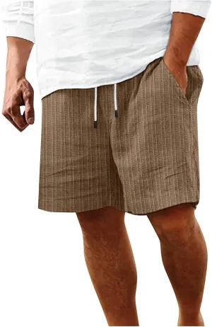 Men's Linen Cargo Shorts Summer Casual Elastic Waist Drawstring Beach Shorts with Pockets Lightweight