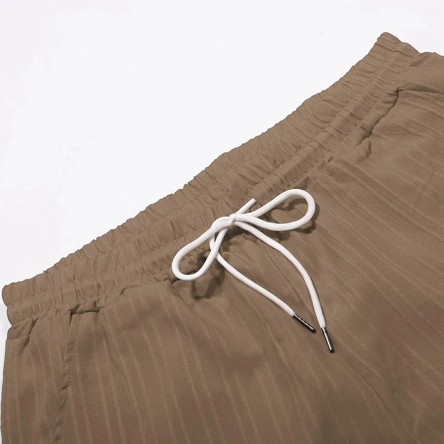 Men's Linen Cargo Shorts Summer Casual Elastic Waist Drawstring Beach Shorts with Pockets Lightweight